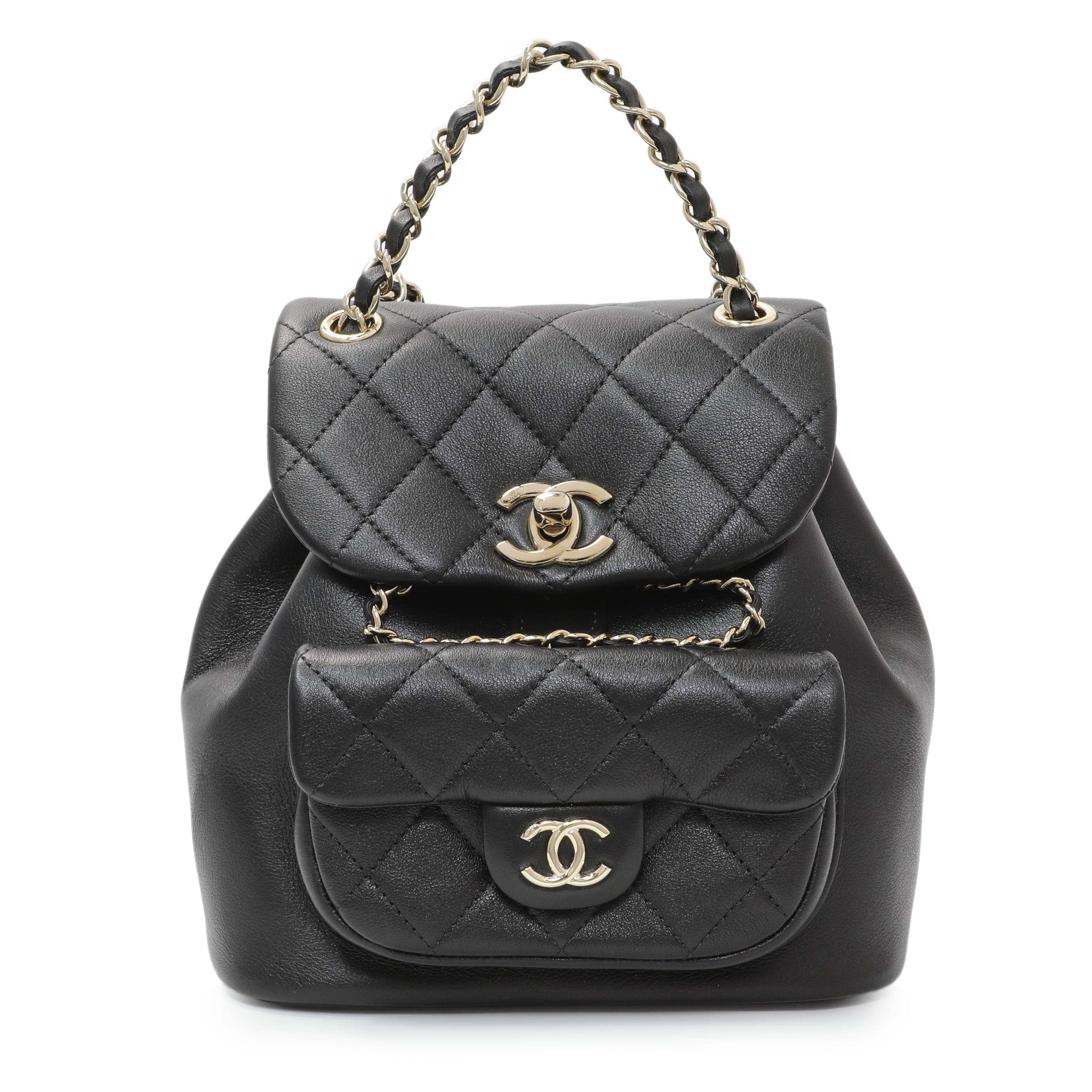 Exclusive Chanel Black Quilted Lambskin Small Duma Drawstring Backpack — Front View
