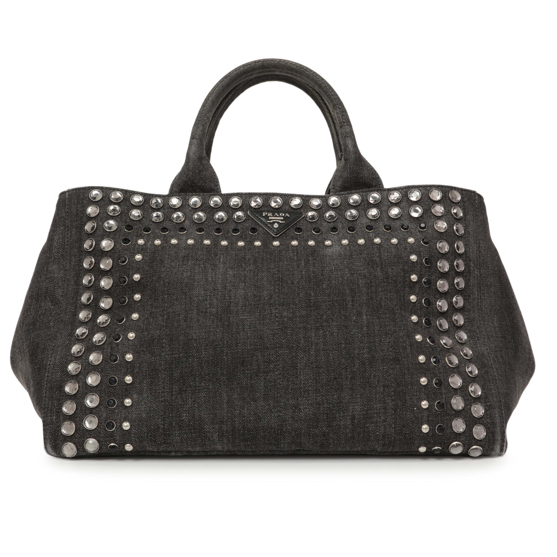 Exclusive Prada Grey Canapa Crystal Studded Tote — Front View