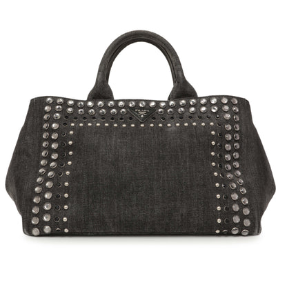 Exclusive Prada Grey Canapa Crystal Studded Tote — Front View
