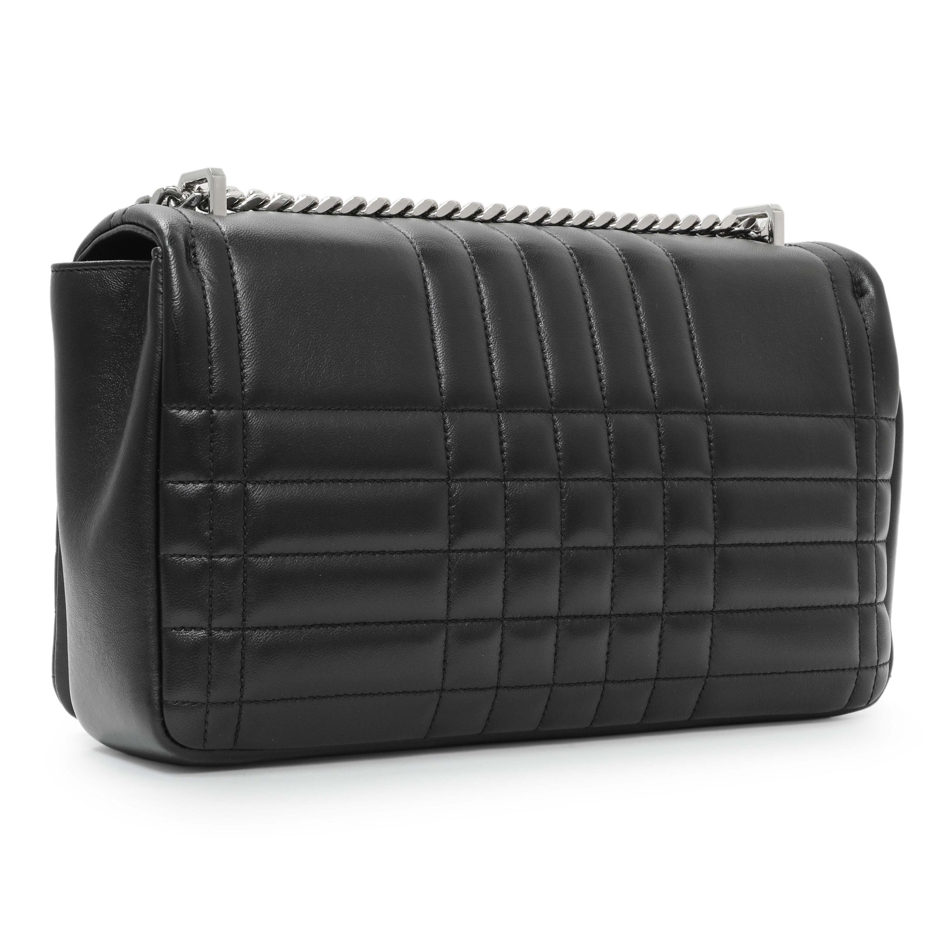 Exclusive Burberry Black Lambskin Quilted Medium Lola Bag — Back View