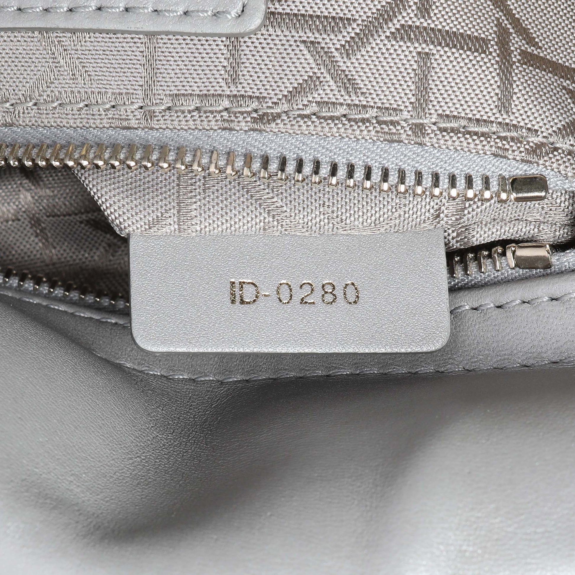Exclusive Christian Dior Grey Metallic Lambskin Cannage Mini Lady Dior — Lifestyle View