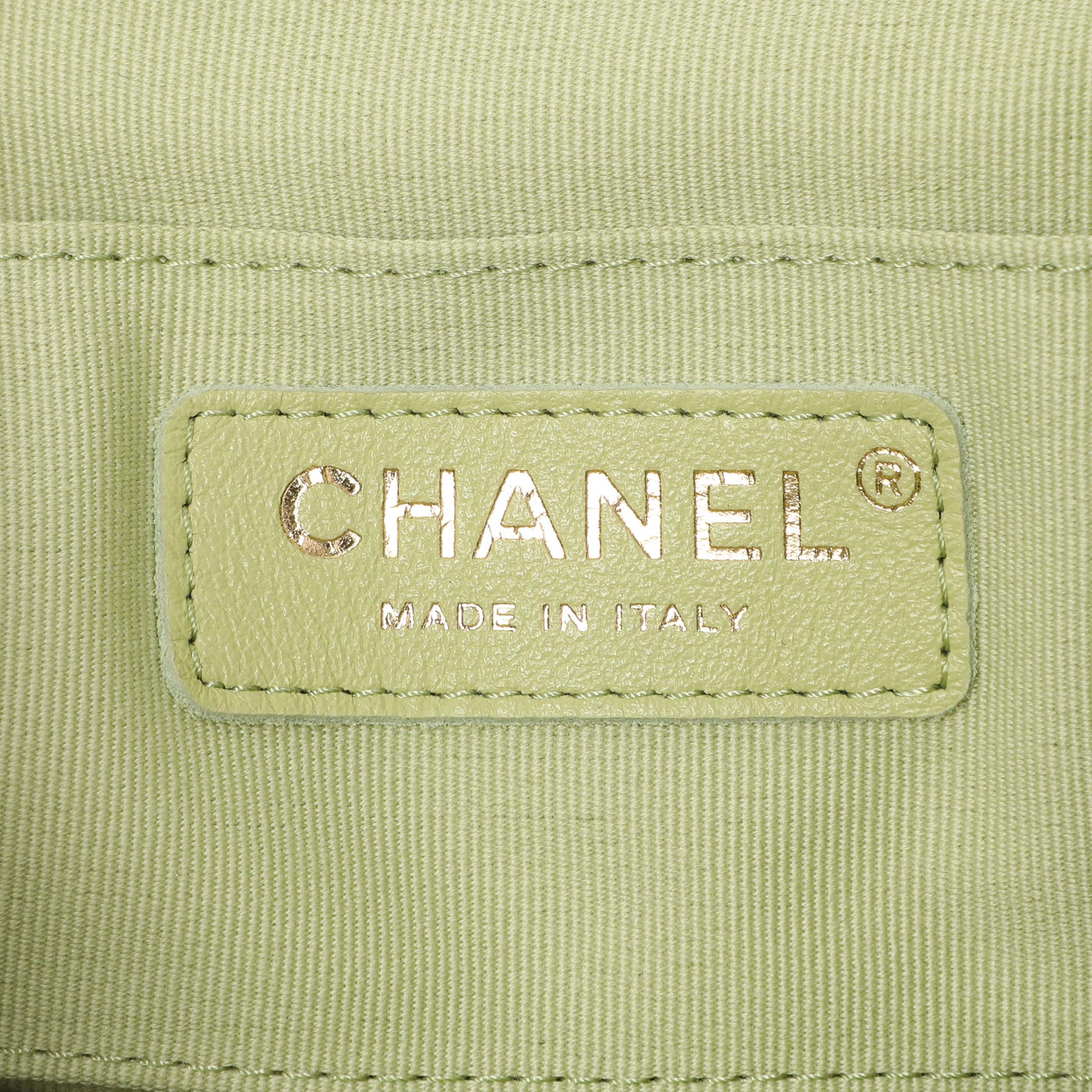 Exclusive Chanel Green Quilted Lambskin Small Duma Drawstring Backpack — Detail View