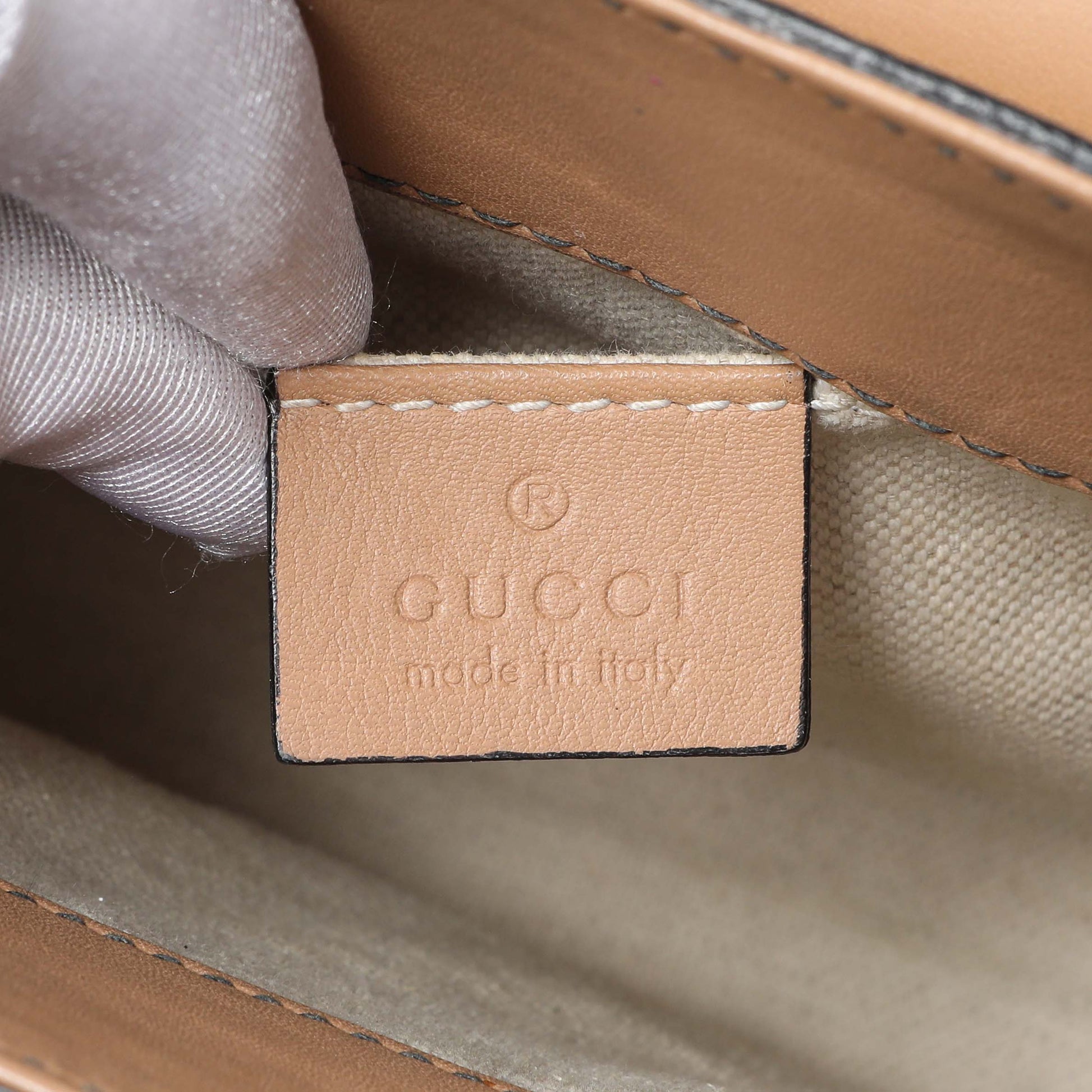 Exclusive Gucci Beige Guccissima Emily Small Chain Shoulder Bag — Detail View