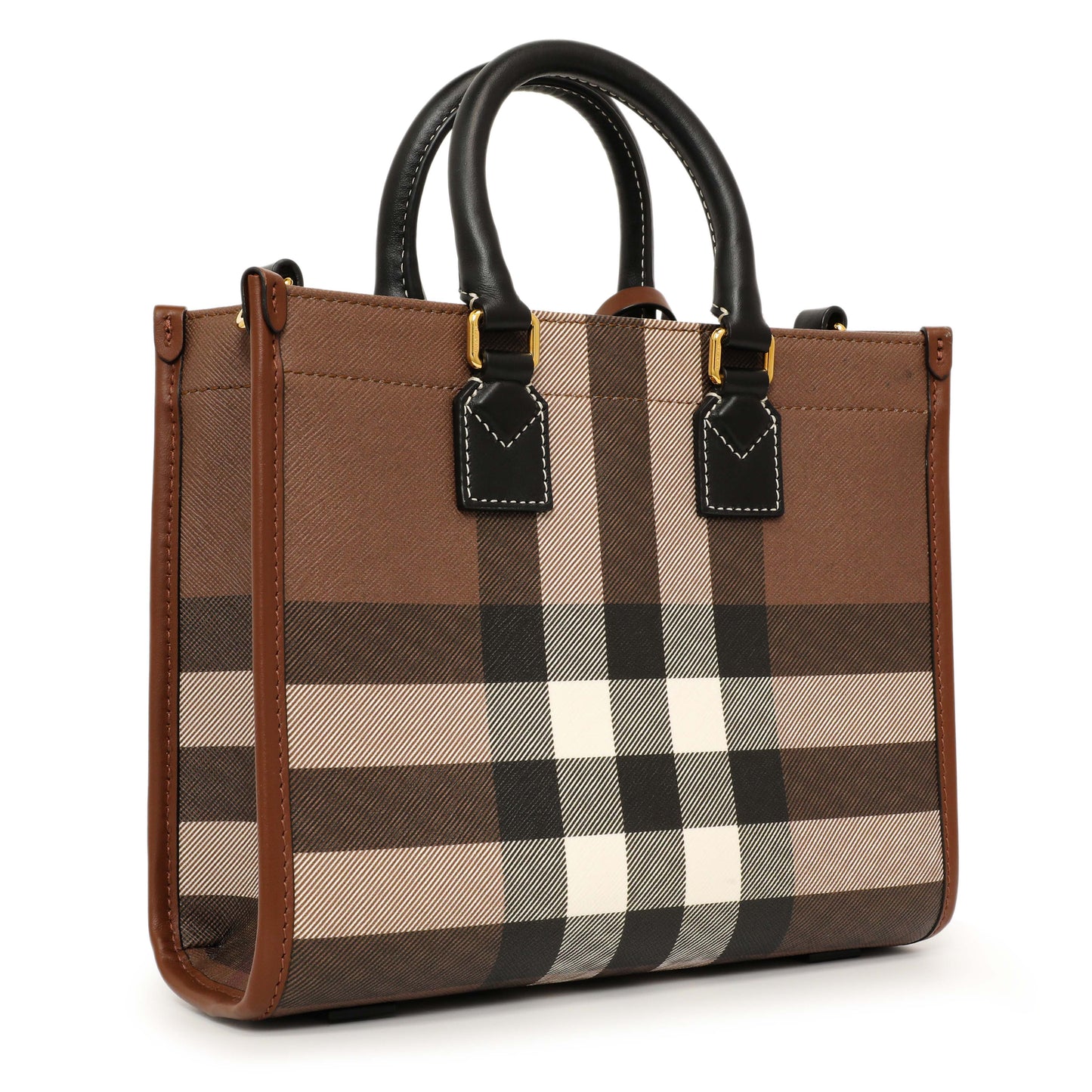 Exclusive Burberry Dark Birch Brown E-Canvas Check Calfskin Mini Freya Tote — Side View
