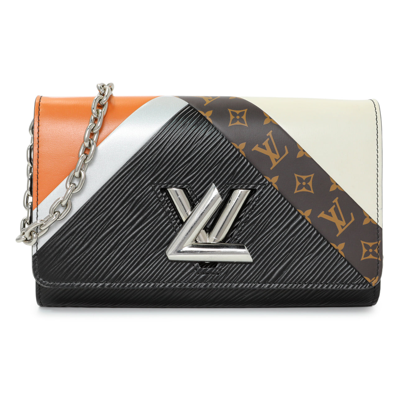 Exclusive Louis Vuitton Black Epi Monogram Twist Chain Wallet — Front View
