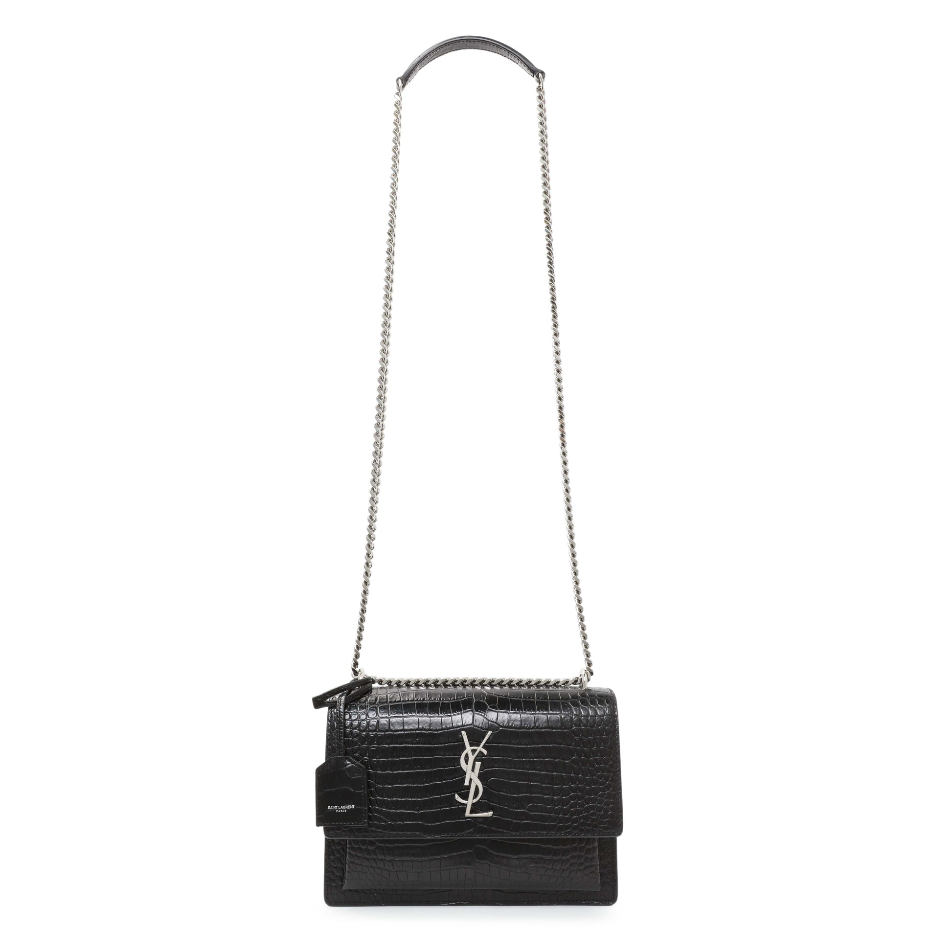 Exclusive Saint Laurent Black Crocodile Embossed Calfskin Medium Monogram Sunset — Front View
