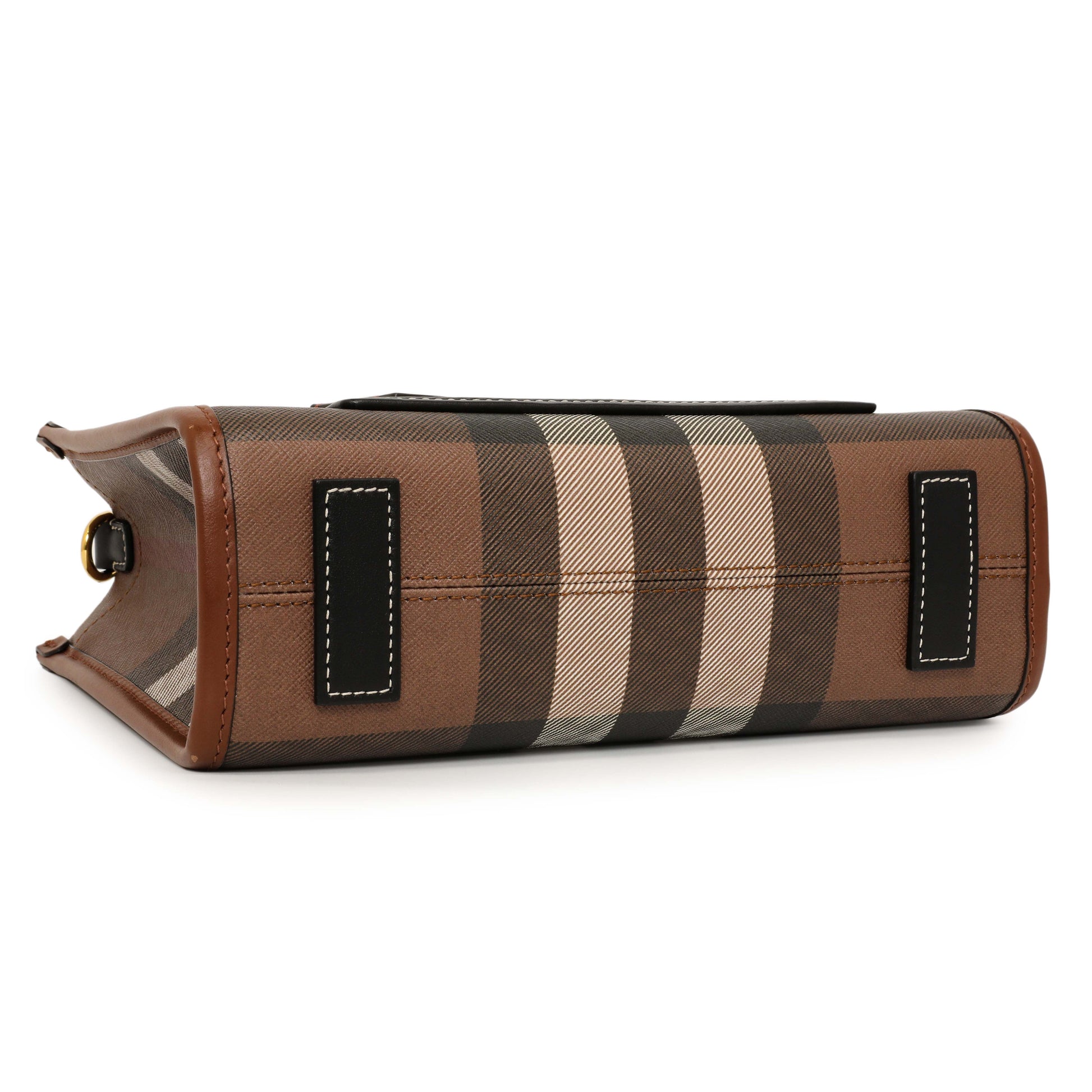 Exclusive Burberry Dark Birch Brown E-Canvas Check Calfskin Mini Freya Tote — Back View