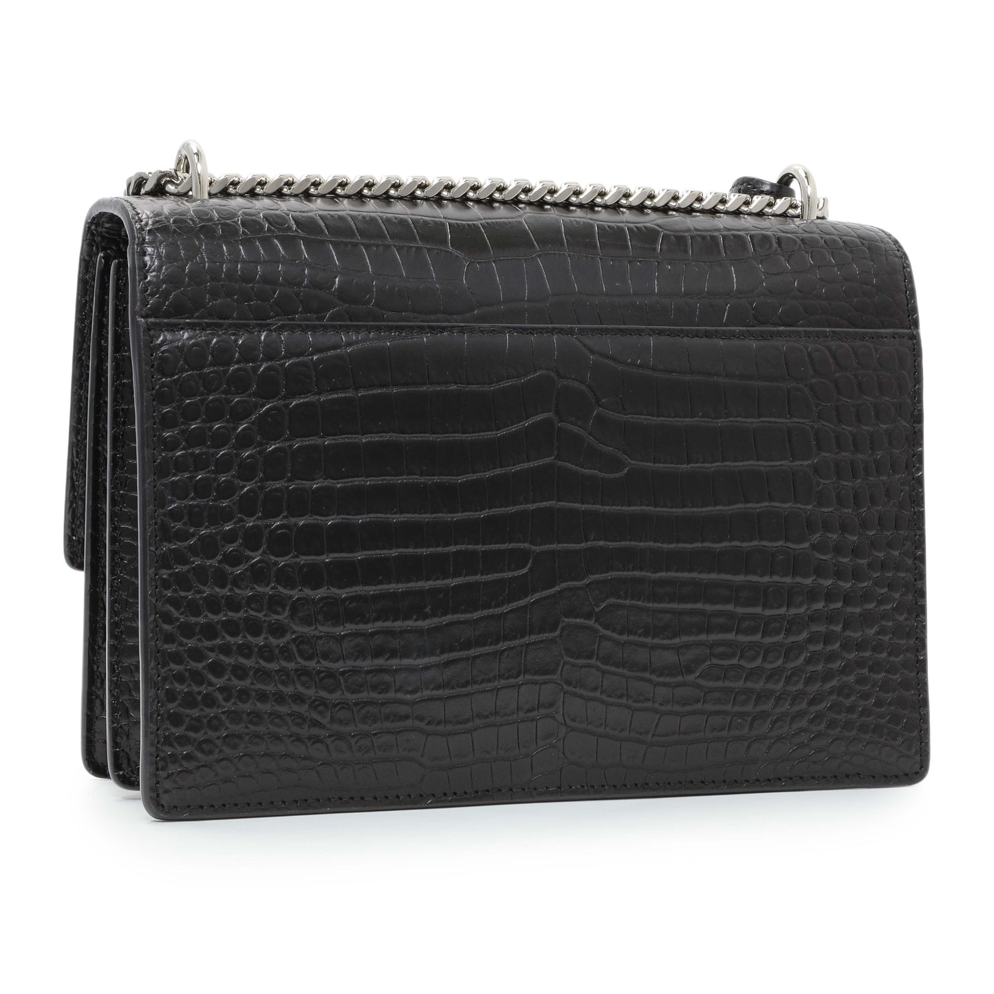Exclusive Saint Laurent Black Crocodile Embossed Calfskin Medium Monogram Sunset — Side View
