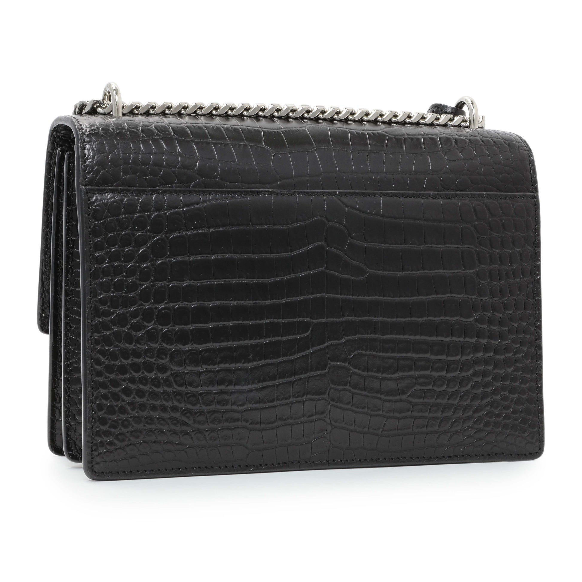 Exclusive Saint Laurent Black Crocodile Embossed Calfskin Medium Monogram Sunset — Side View