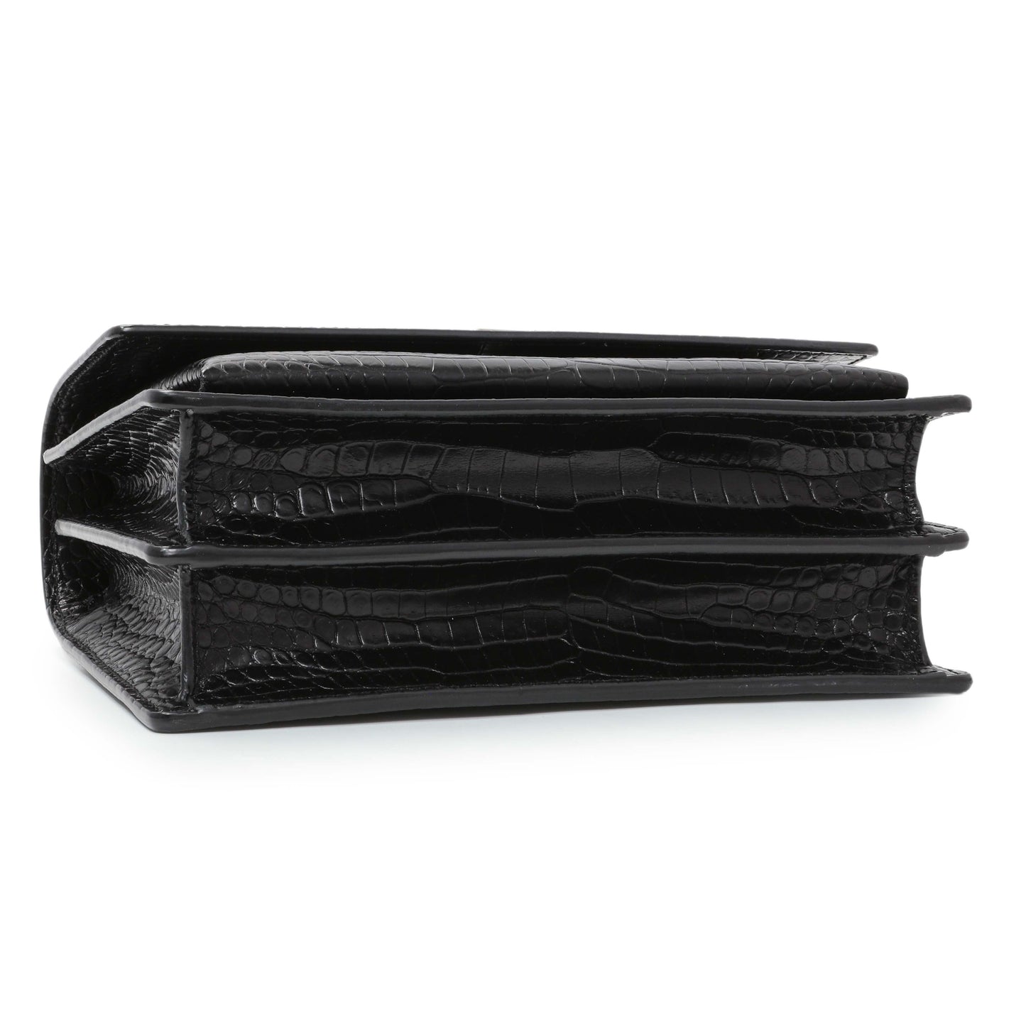 Exclusive Saint Laurent Black Crocodile Embossed Calfskin Medium Monogram Sunset — Back View