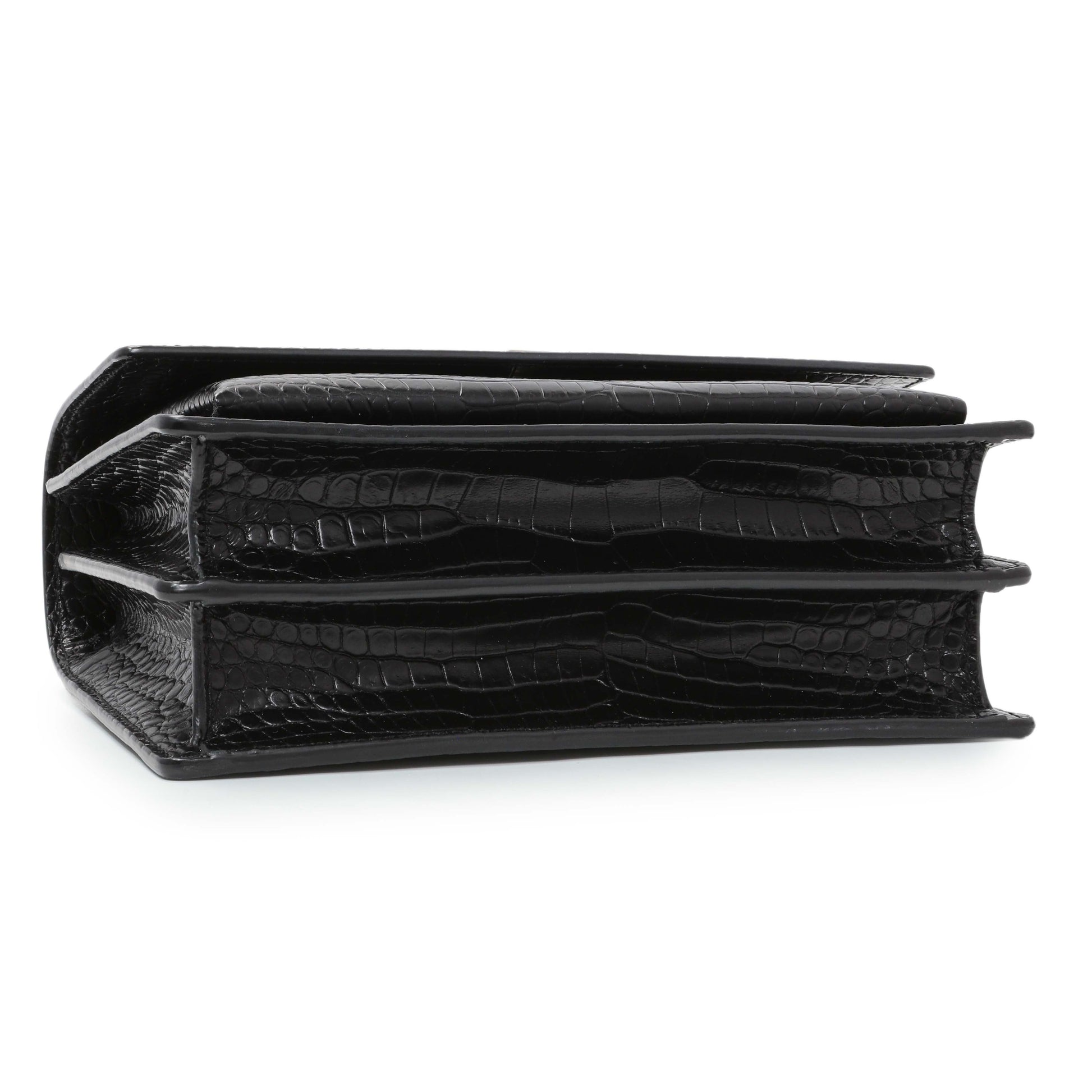 Exclusive Saint Laurent Black Crocodile Embossed Calfskin Medium Monogram Sunset — Back View