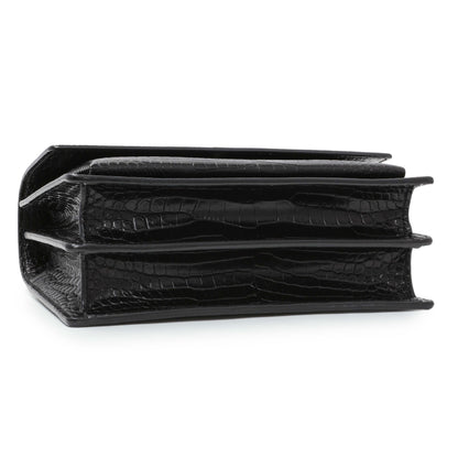 Exclusive Saint Laurent Black Crocodile Embossed Calfskin Medium Monogram Sunset — Back View