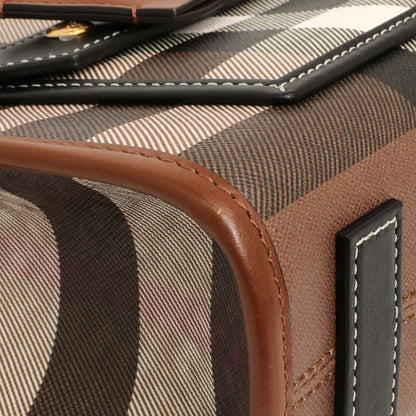 Exclusive Burberry Dark Birch Brown E-Canvas Check Calfskin Mini Freya Tote — Top View