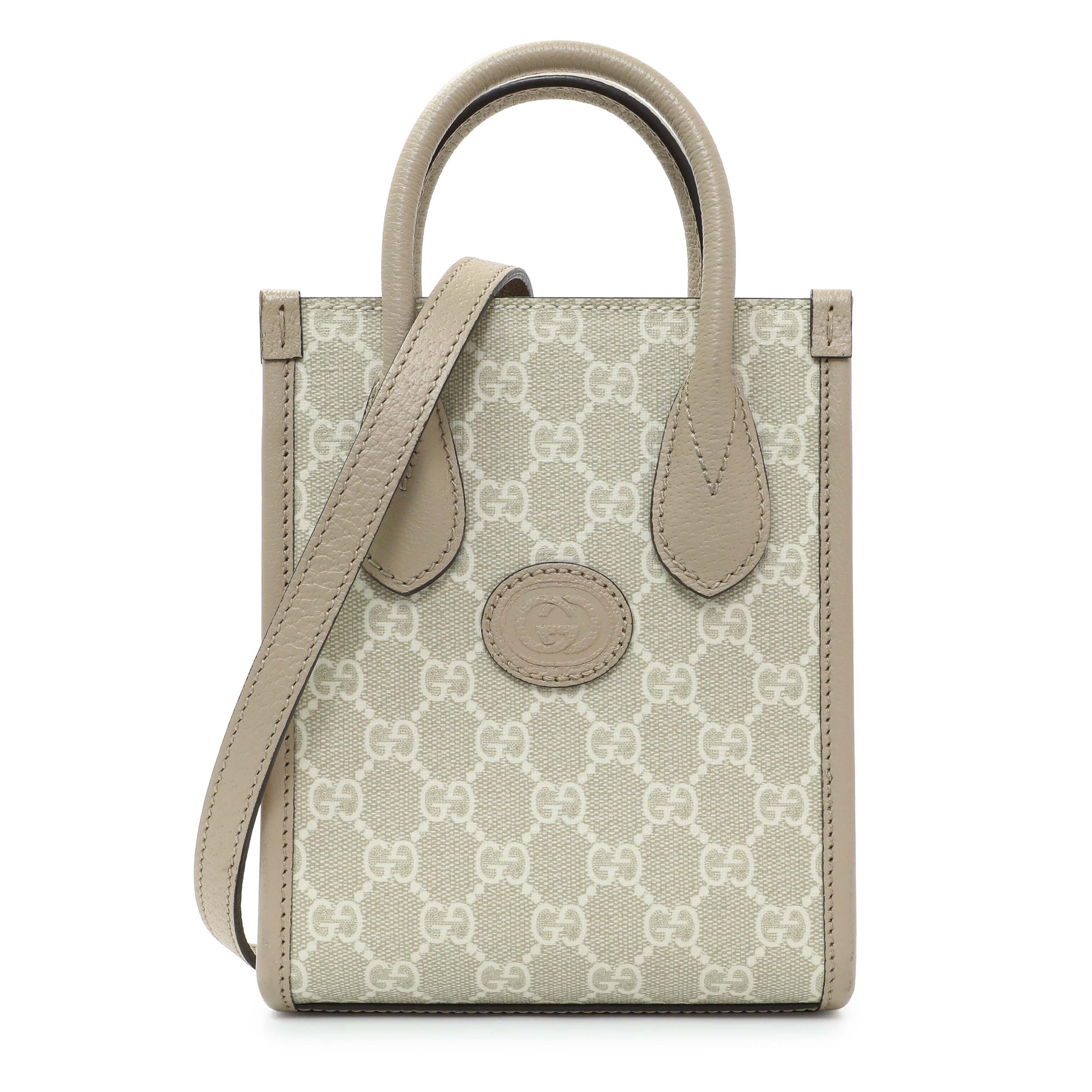 Exclusive Gucci GG Supreme Monogram Textured Dollar Calfskin Mini Retro Interlocking G Tote — Front View