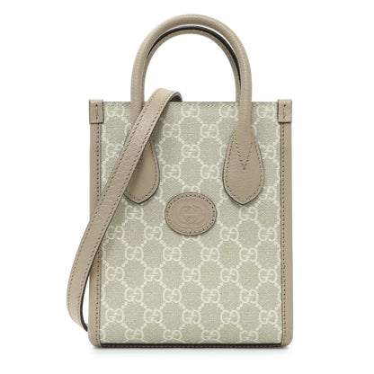 Exclusive Gucci GG Supreme Monogram Textured Dollar Calfskin Mini Retro Interlocking G Tote — Front View