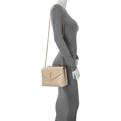 Exclusive Saint Laurent Dark Beige Calfskin Loulou Chain Small Satchel — Alternate View 11