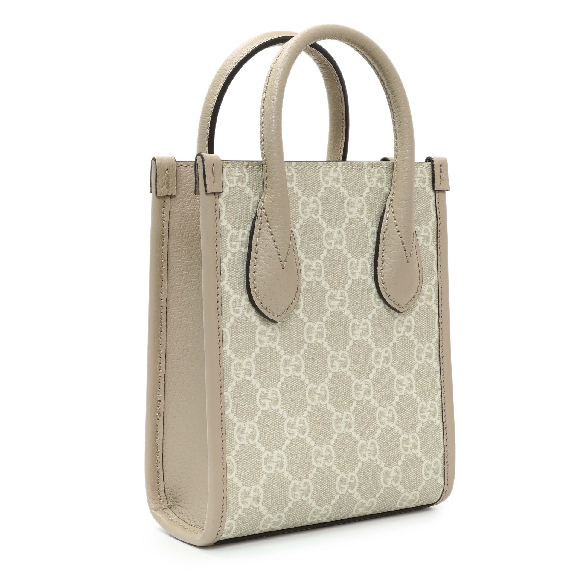 Exclusive Gucci GG Supreme Monogram Textured Dollar Calfskin Mini Retro Interlocking G Tote — Side View