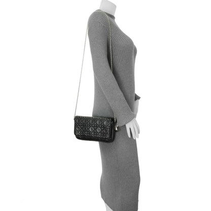 Exclusive Christian Dior Black Lambskin Cannage Wallet On Chain — Alternate View 7
