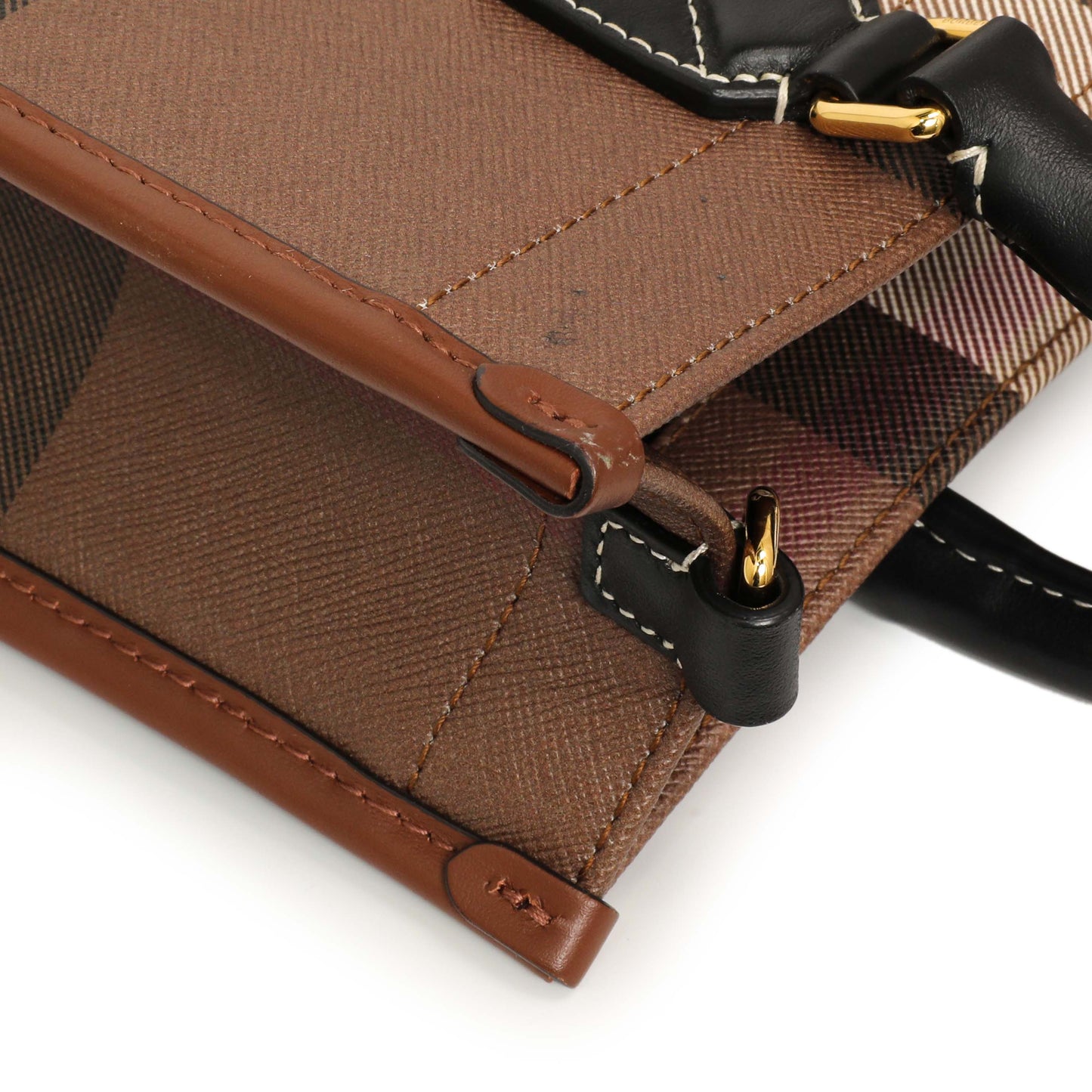 Exclusive Burberry Dark Birch Brown E-Canvas Check Calfskin Mini Freya Tote — Lifestyle View