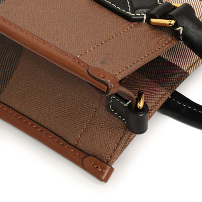 Exclusive Burberry Dark Birch Brown E-Canvas Check Calfskin Mini Freya Tote — Lifestyle View