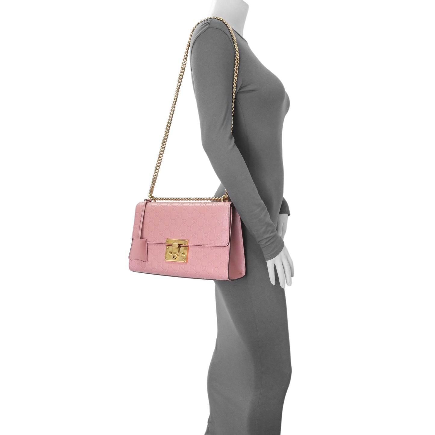 Exclusive Gucci Pink Calfskin Medium Guccissima Padlock Flap Shoulder Bag — Alternate View 11