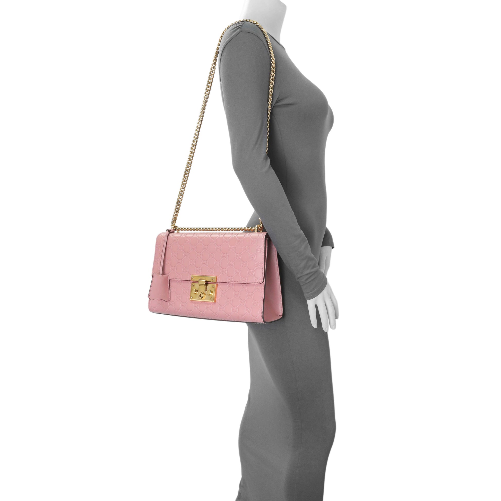 Exclusive Gucci Pink Calfskin Medium Guccissima Padlock Flap Shoulder Bag — Alternate View 11