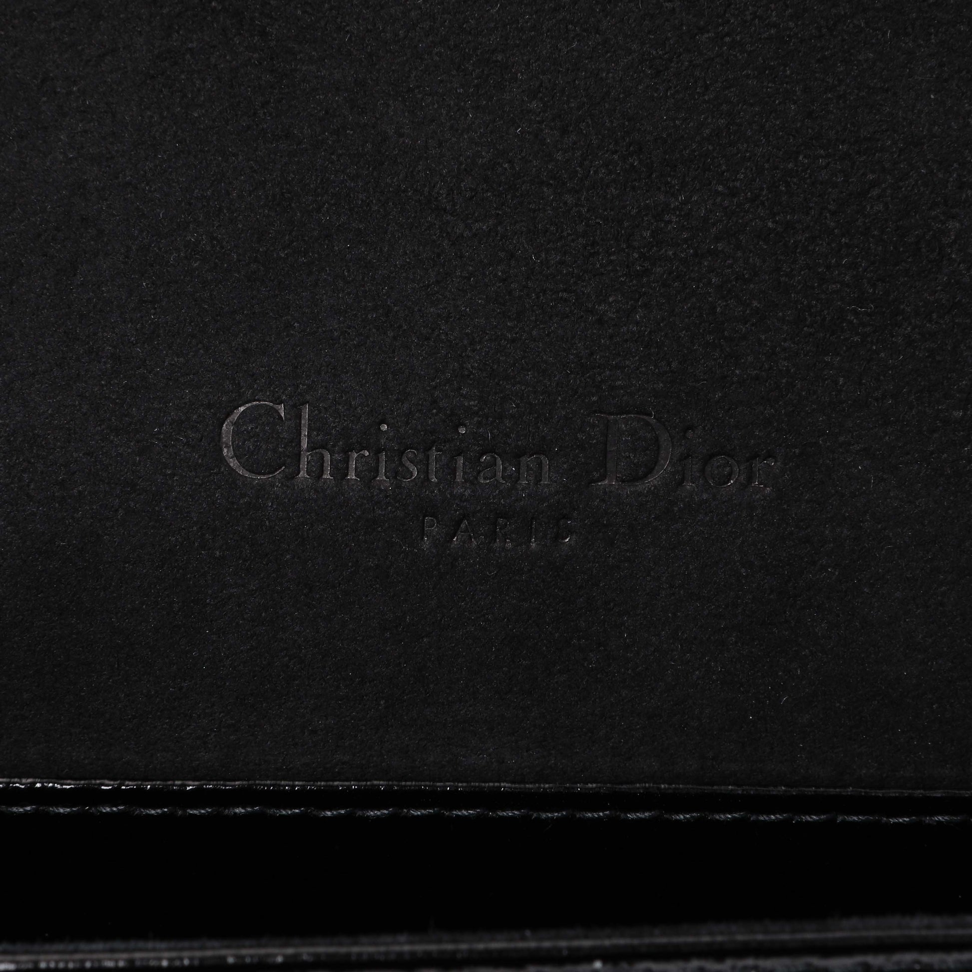 Exclusive Christian Dior Black Crinkled Patent Cannage Lady Dior Pouch — Detail View