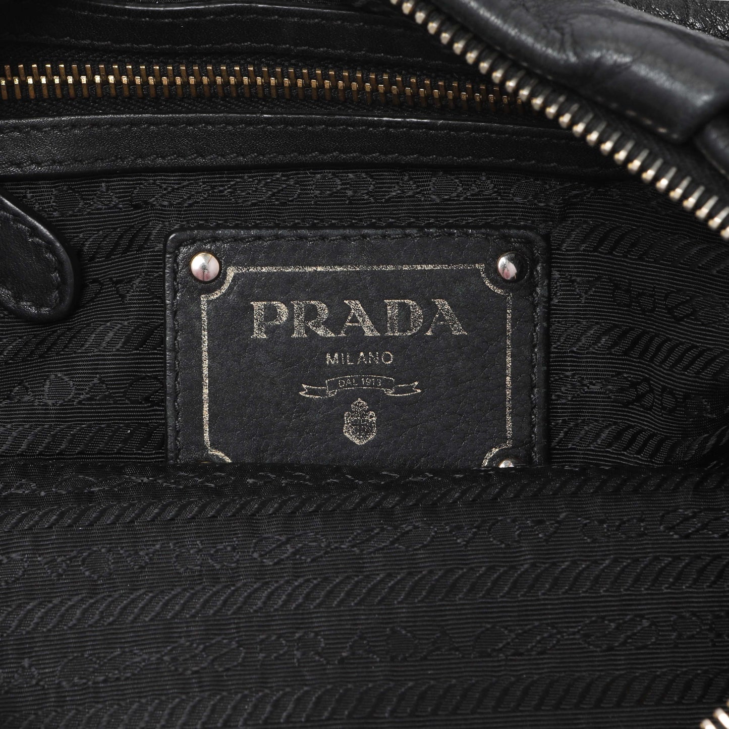 Exclusive Prada Black Vitello Daino Shoulder Bag — Detail View