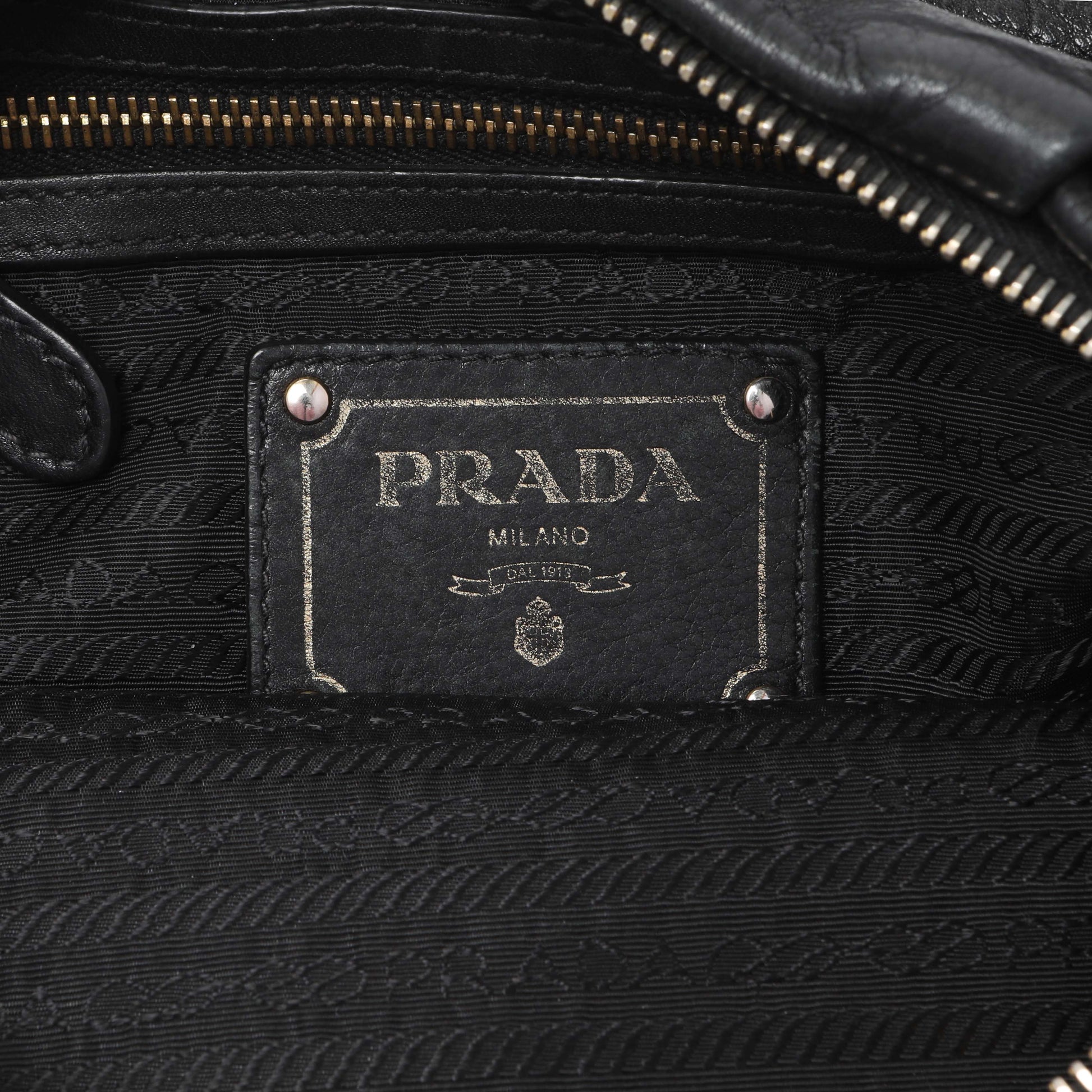 Exclusive Prada Black Vitello Daino Shoulder Bag — Detail View