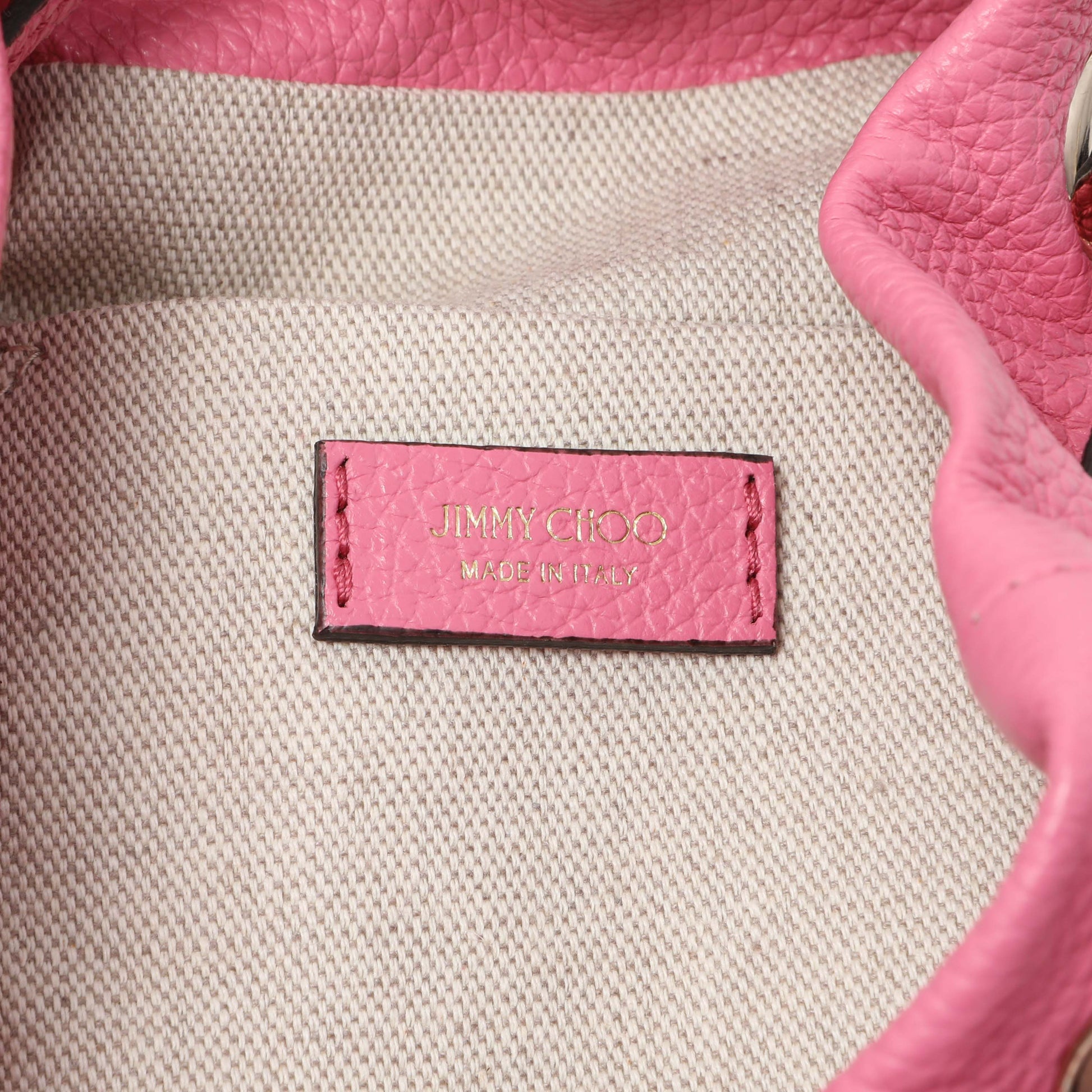 Exclusive Jimmy Choo Pink Juno Leather Bucket Bag — Detail View
