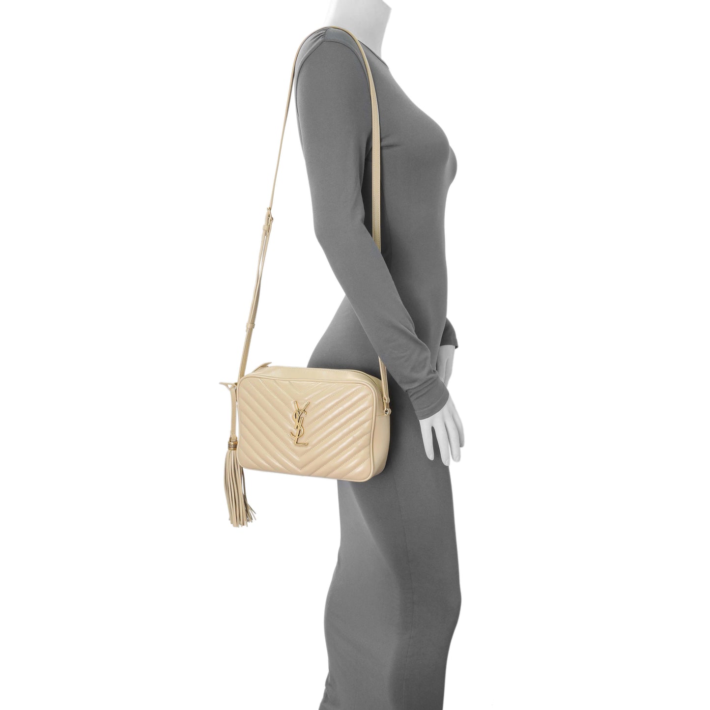 Exclusive Saint Laurent Dark Beige Calfskin Matelasse Monogram Lou Camera Bag — Alternate View 13