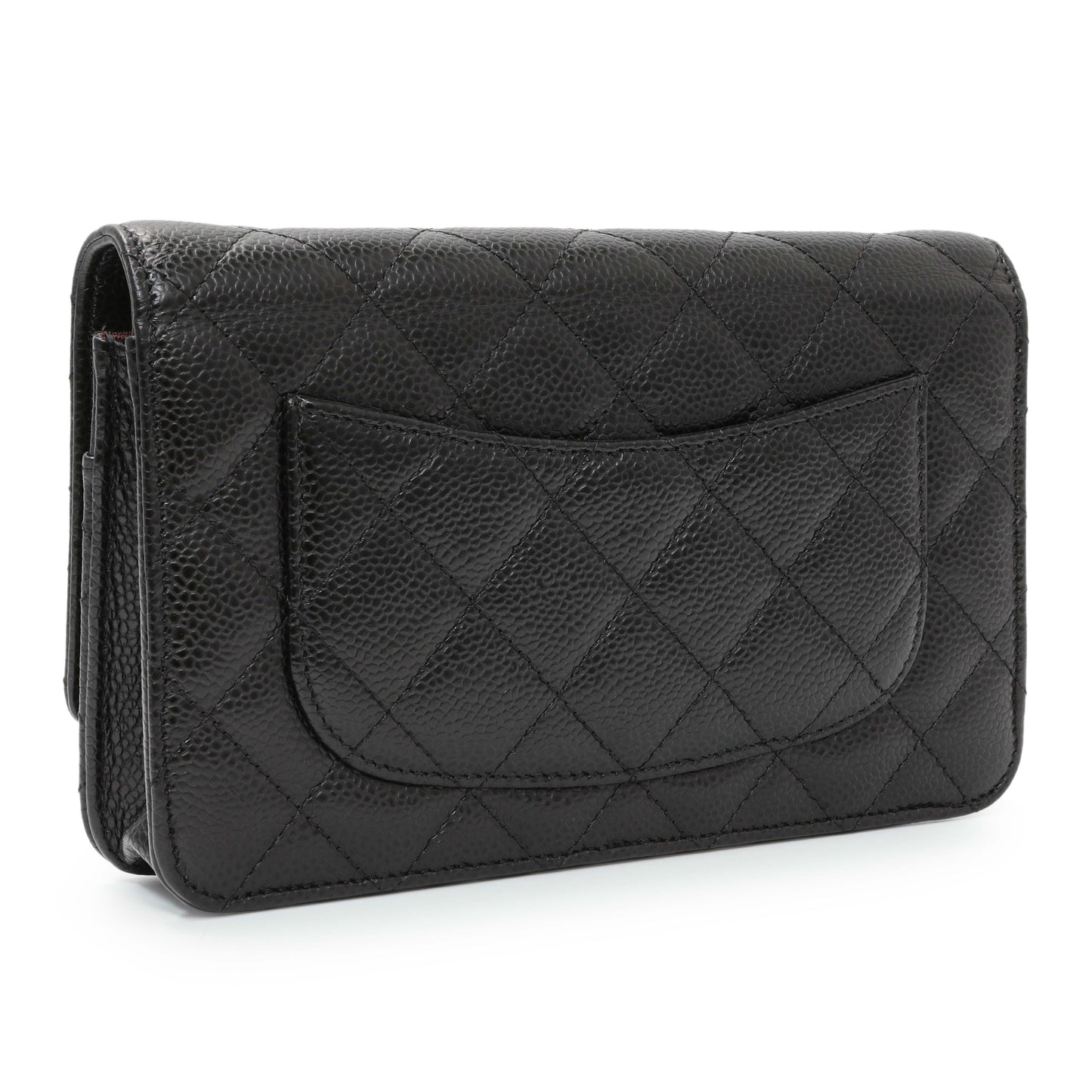 Exclusive Chanel Black Quilted Caviar Wallet on Chain — Side View
