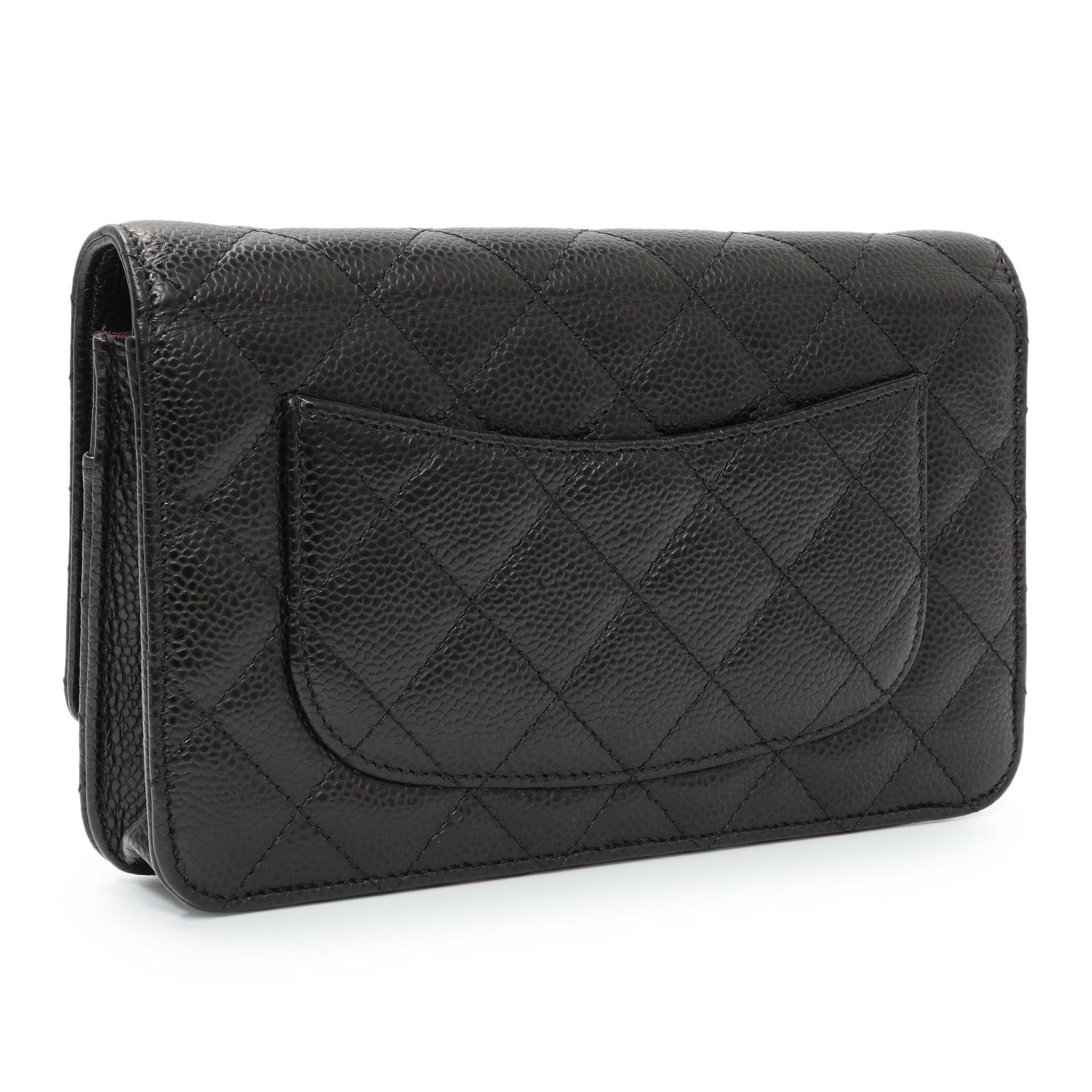Exclusive Chanel Black Quilted Caviar Wallet on Chain — Side View