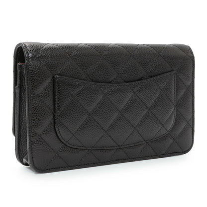 Exclusive Chanel Black Quilted Caviar Wallet on Chain — Side View
