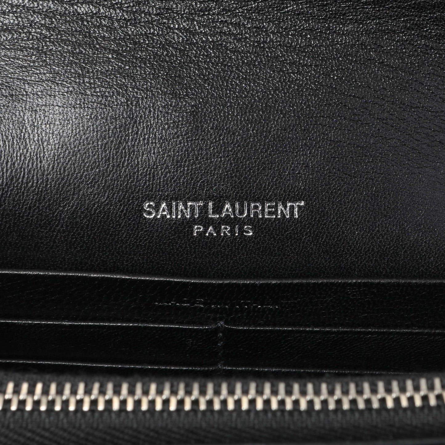 Exclusive Saint Laurent Black Crocodile Embossed Calfskin Kate Monogram Tassel Chain Wallet — Detail View