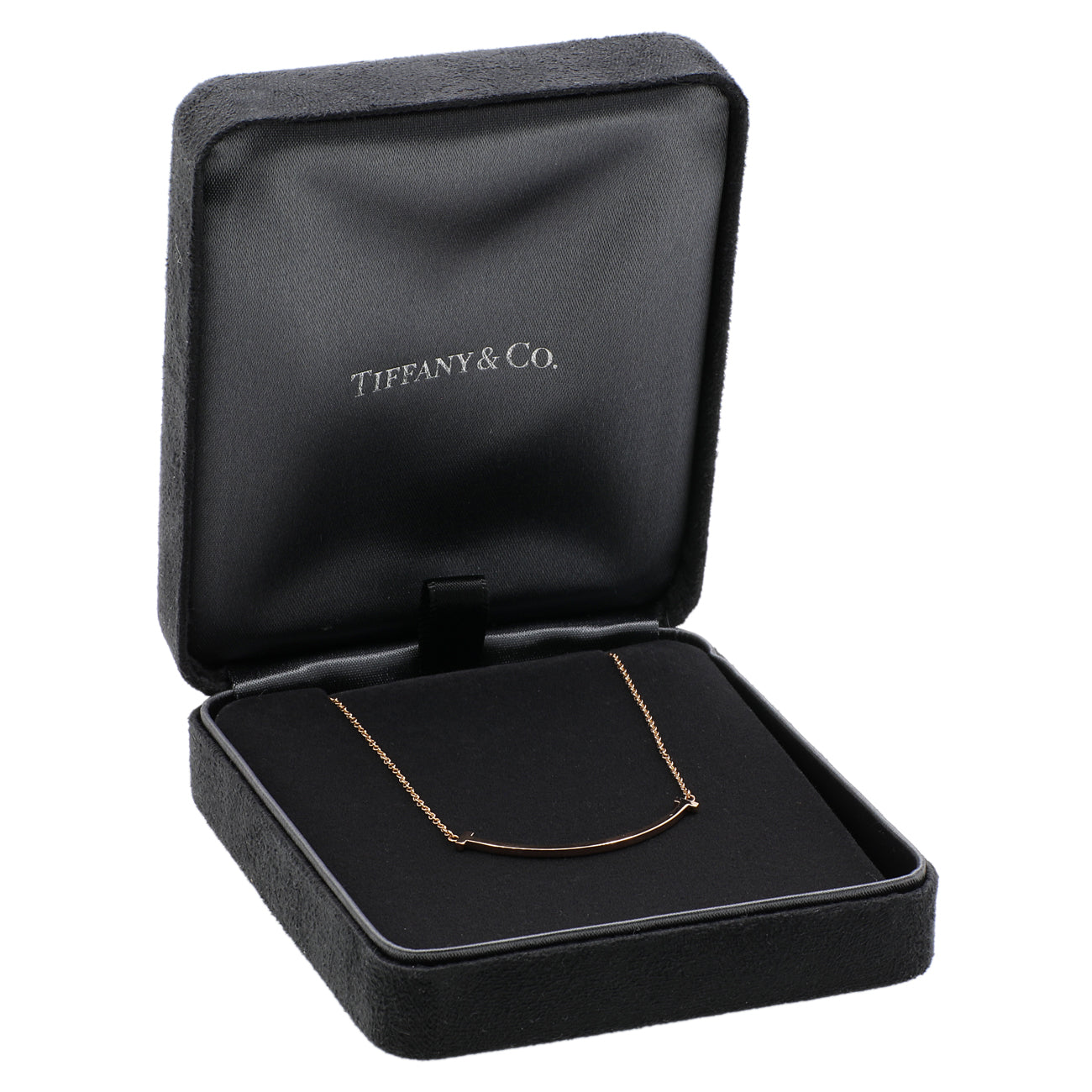 Exclusive Tiffany & Co. 18K Rose Gold Small T Smile Pendant Necklace — Detail View