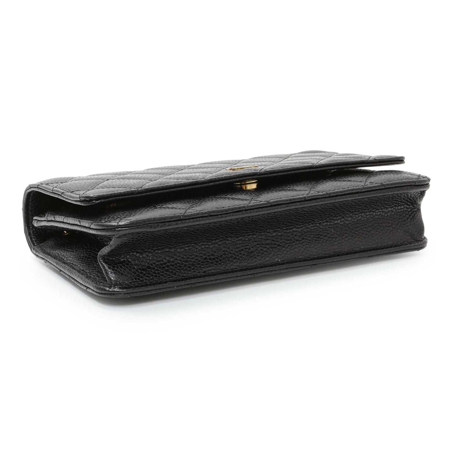Exclusive Chanel Black Quilted Caviar Wallet on Chain — Back View