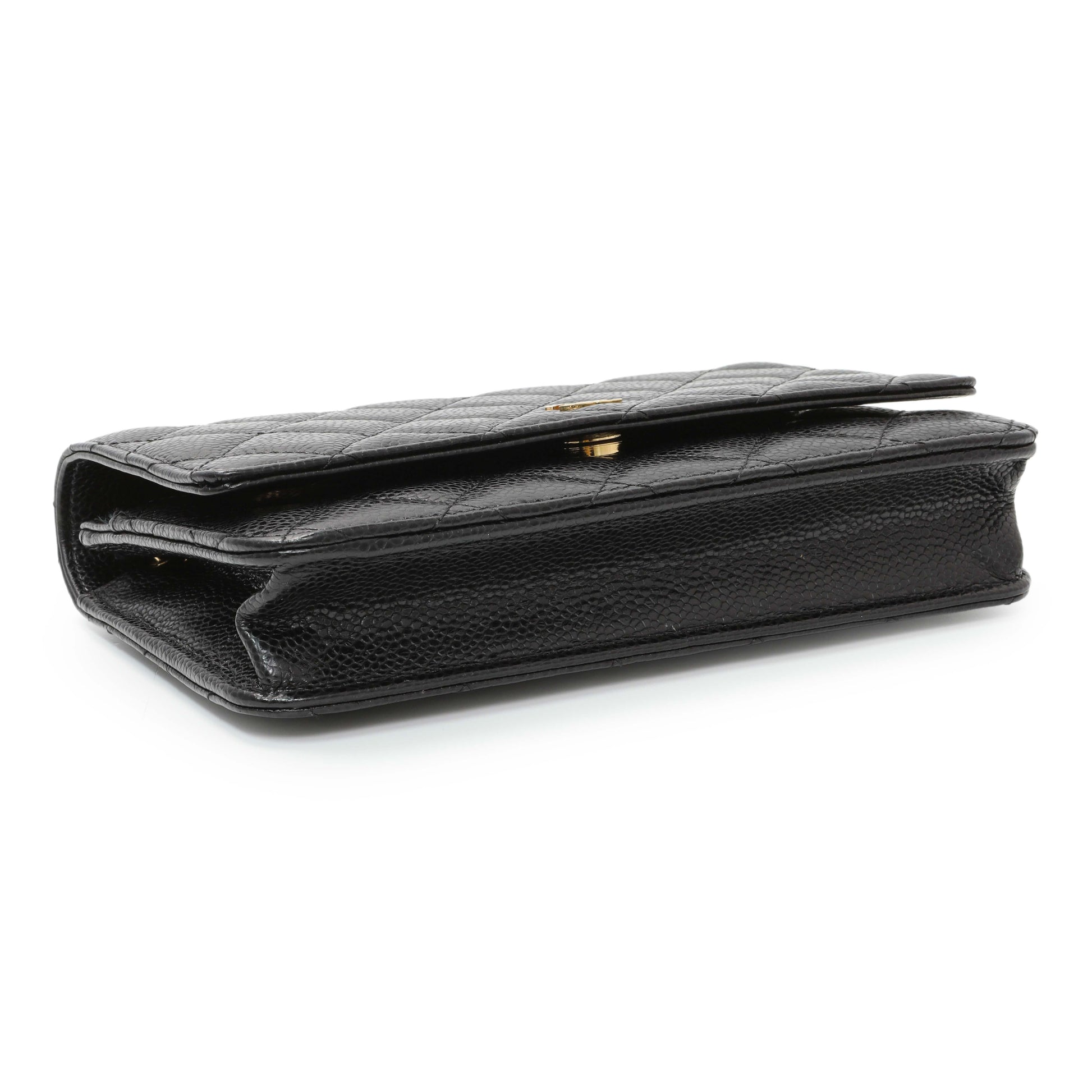 Exclusive Chanel Black Quilted Caviar Wallet on Chain — Back View