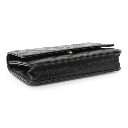 Exclusive Chanel Black Quilted Caviar Wallet on Chain — Back View