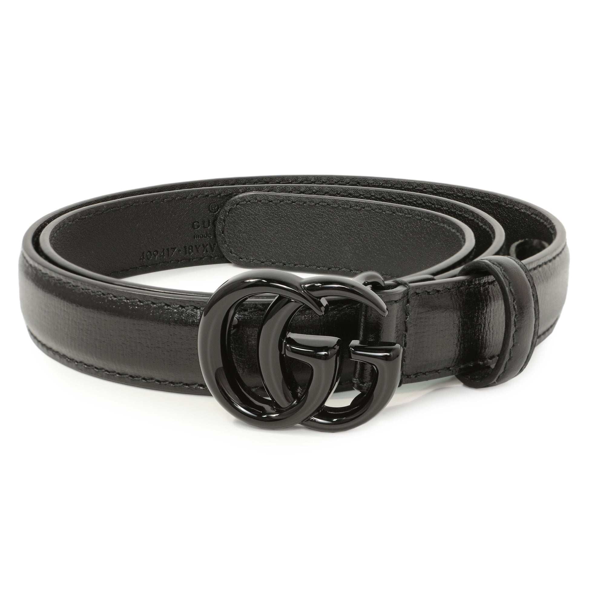 Exclusive Gucci Black Calfskin Monochrome Double G 20mm Belt — Back View
