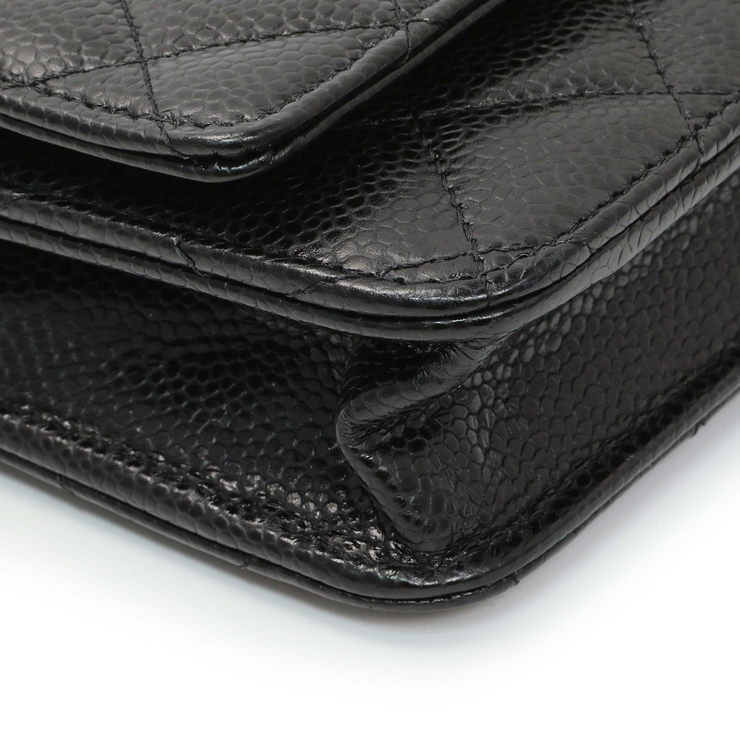 Exclusive Chanel Black Quilted Caviar Wallet on Chain — Top View