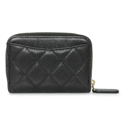 Exclusive Chanel Black Quilted Caviar Zip Coin Purse — Side View