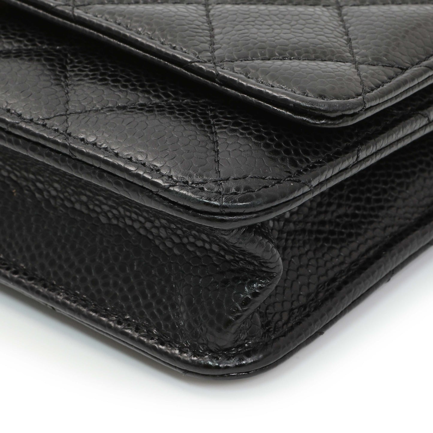 Exclusive Chanel Black Quilted Caviar Wallet on Chain — Detail View