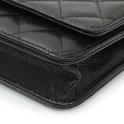 Exclusive Chanel Black Quilted Caviar Wallet on Chain — Detail View