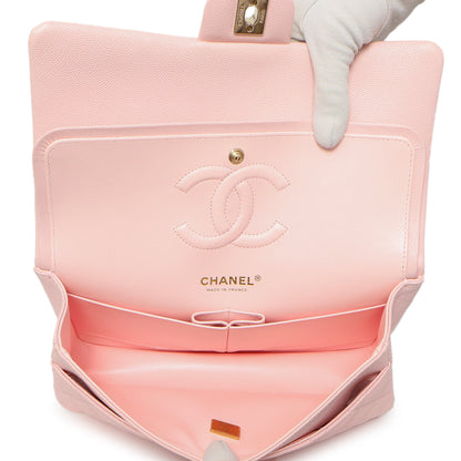 Exclusive Chanel Pink Quilted Caviar Medium Classic Double Flap — Detail View