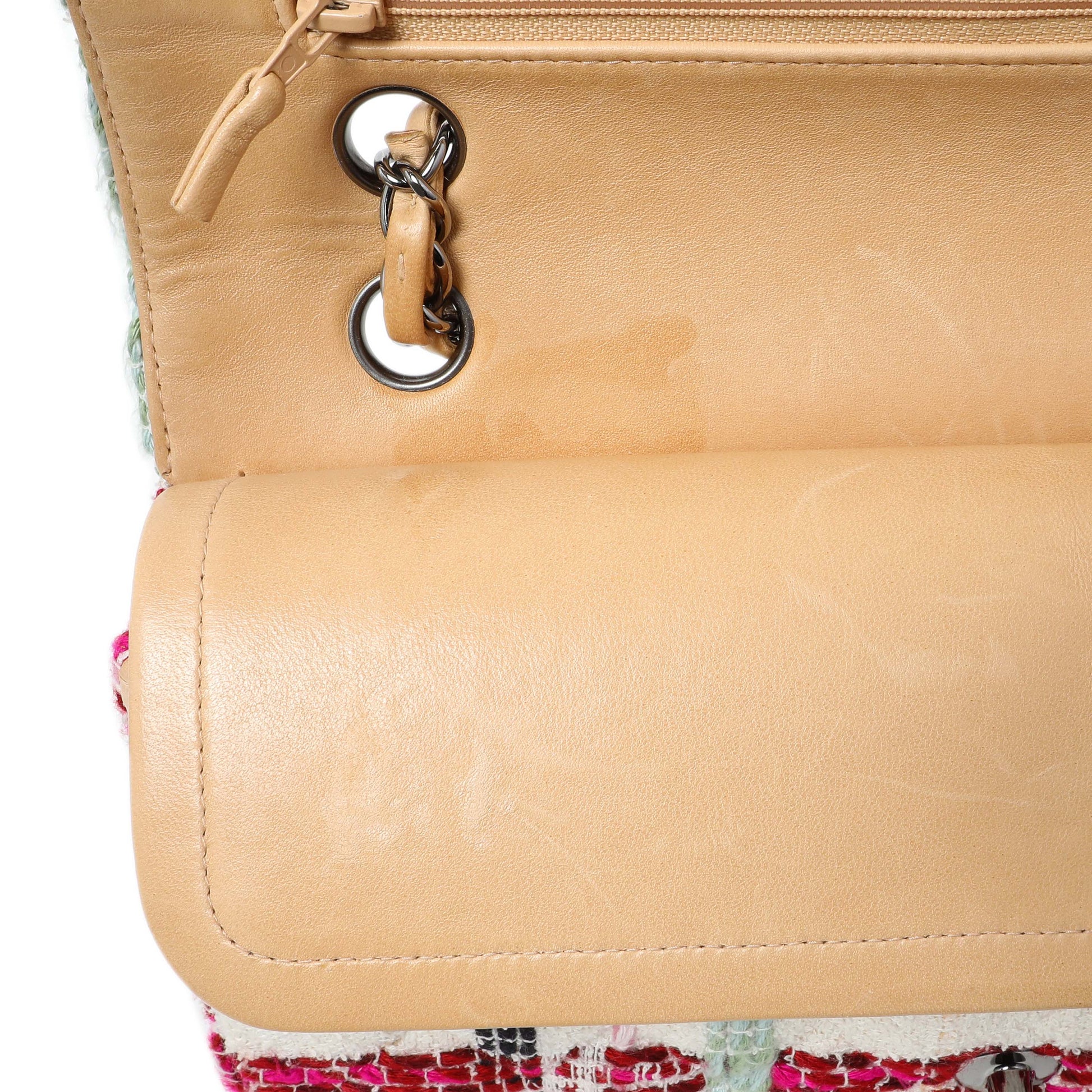 Exclusive Chanel White Pink Tweed Quilted Medium Double Flap — Alternate View 11