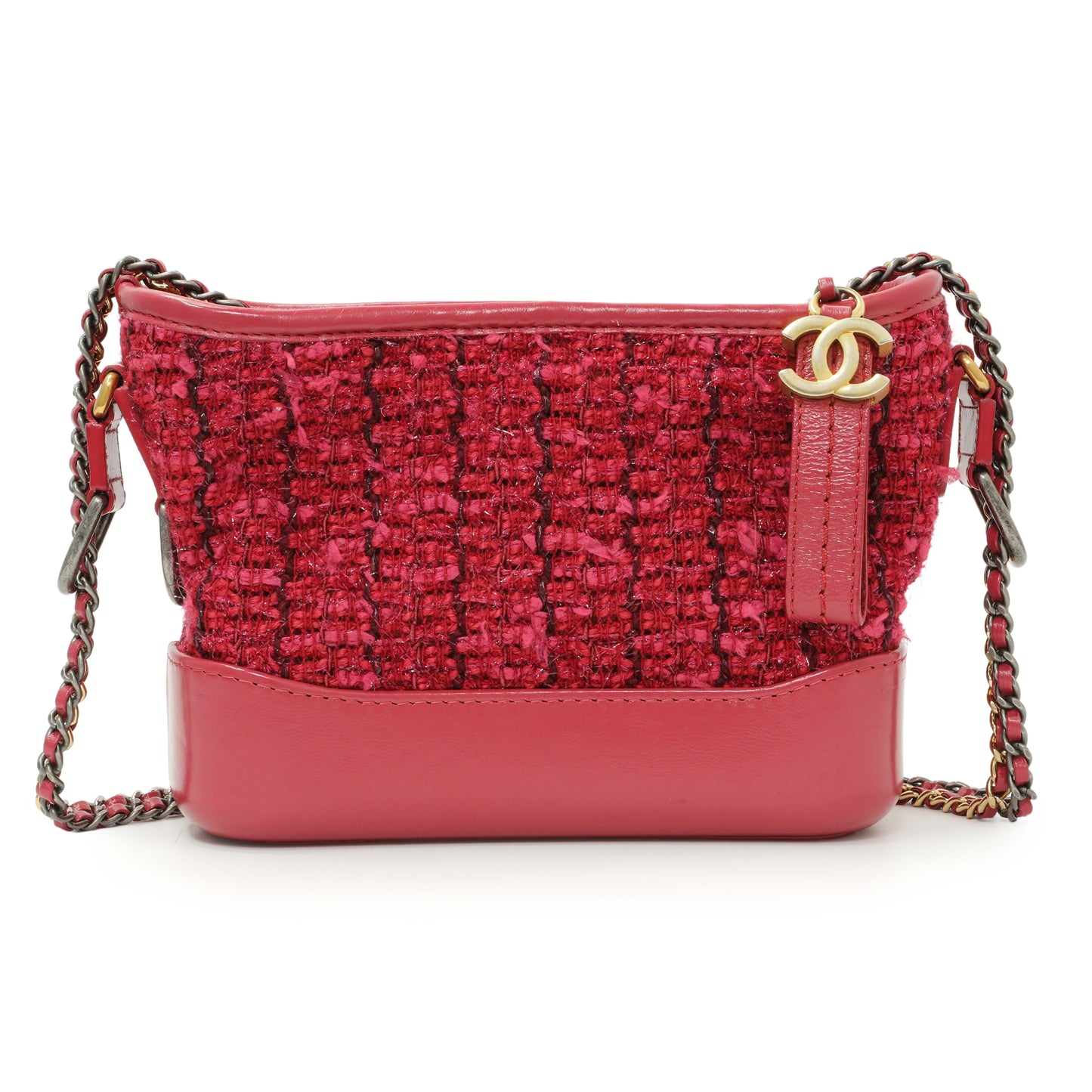 Exclusive Chanel Pink Tweed Calfskin Quilted Small Gabrielle Hobo — Front View