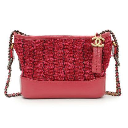 Exclusive Chanel Pink Tweed Calfskin Quilted Small Gabrielle Hobo — Front View