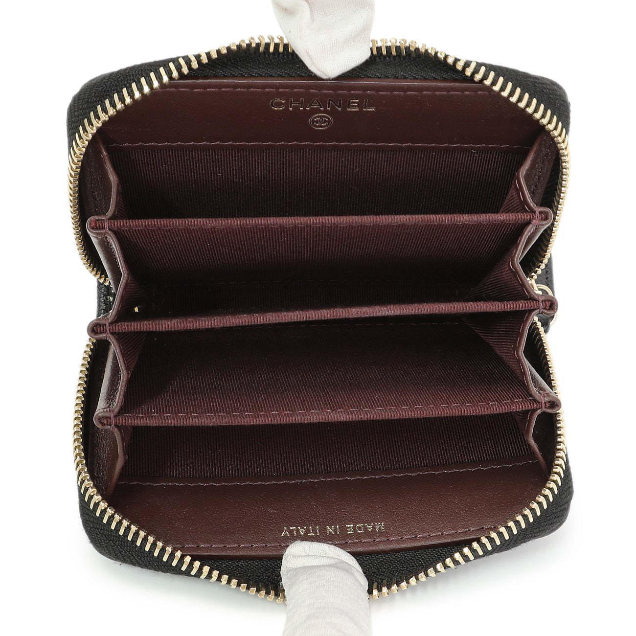 Exclusive Chanel Black Quilted Caviar Zip Coin Purse — Top View