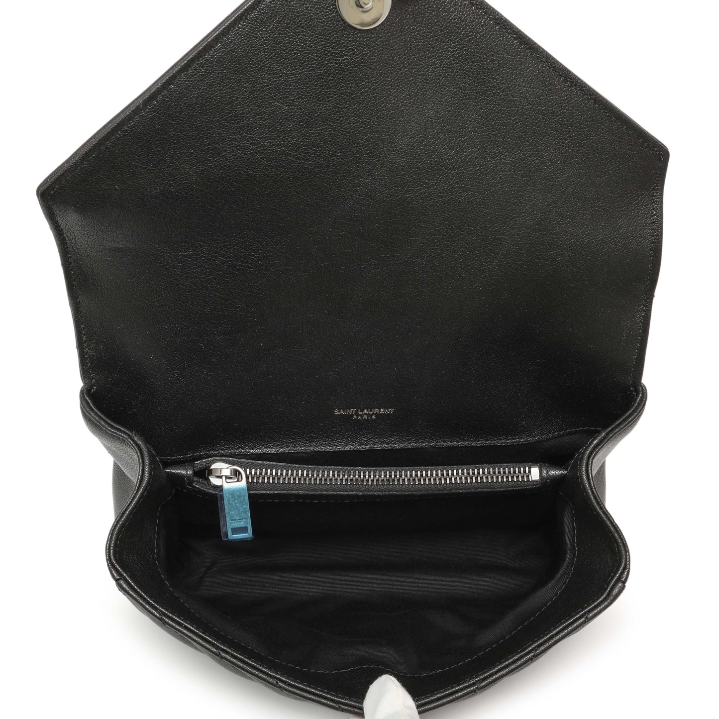 Exclusive Saint Laurent Black Matelasse Chevron Sheepskin Medium College Bag — Top View